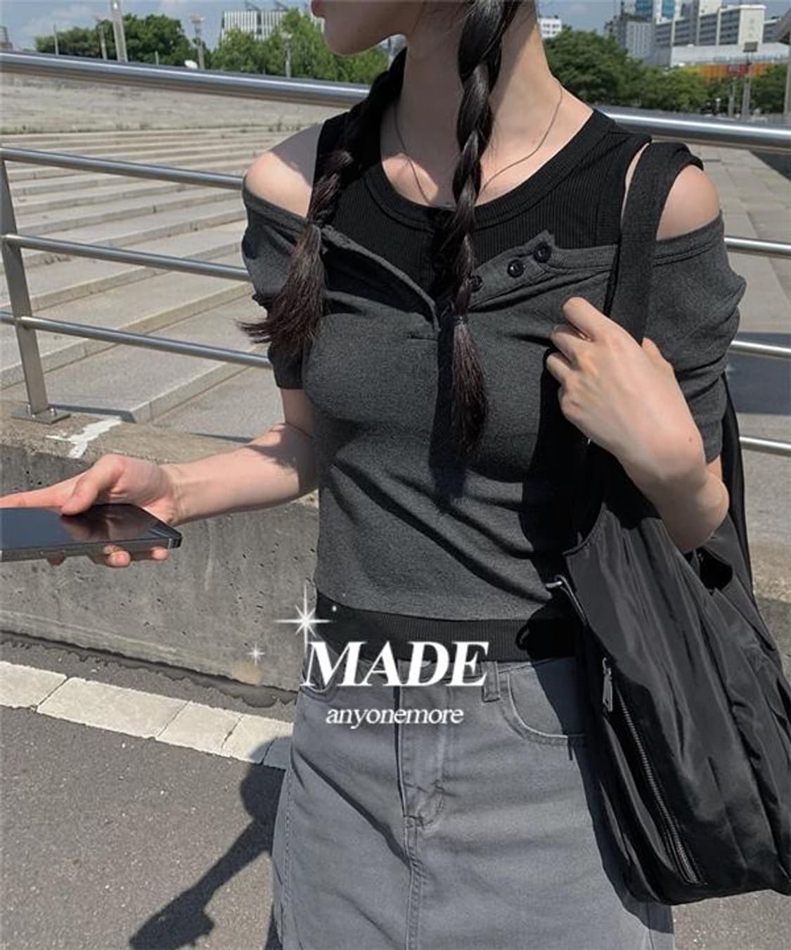애니원모어 [MADE](반팔ver)메리디 챠콜 레이어드 티셔츠 상품이미지2