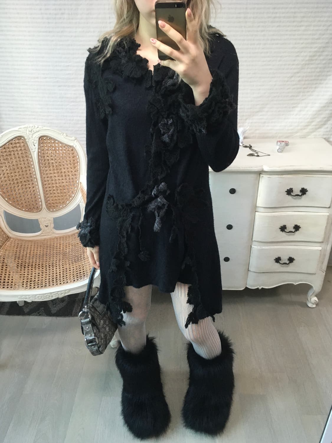 일본빈티지 블랙 플라워 롱 원피스 가디건 상품이미지2