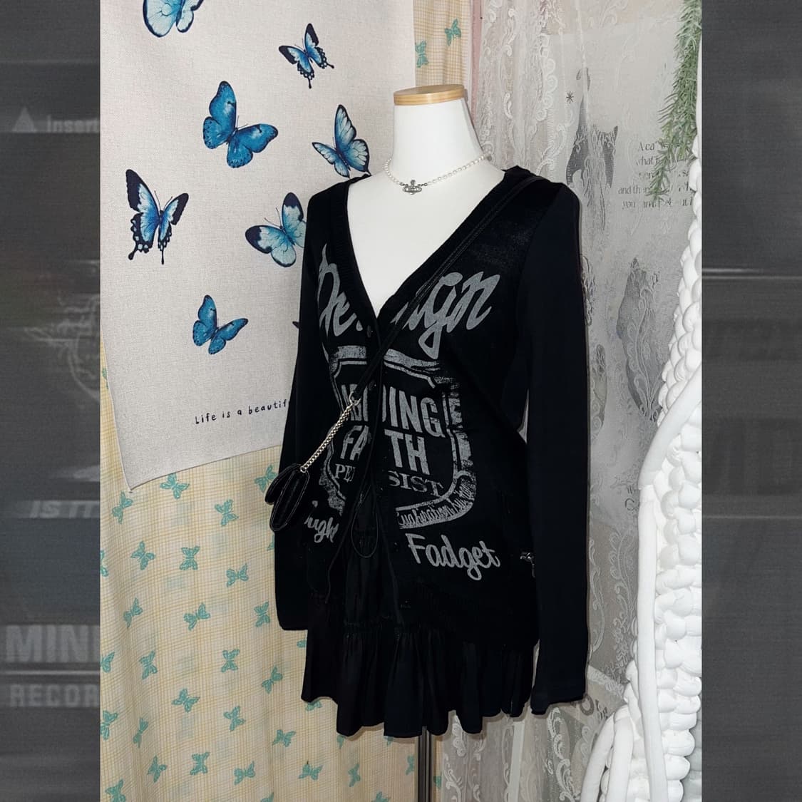 블랙 펑크 프린트 가디건 상품이미지4