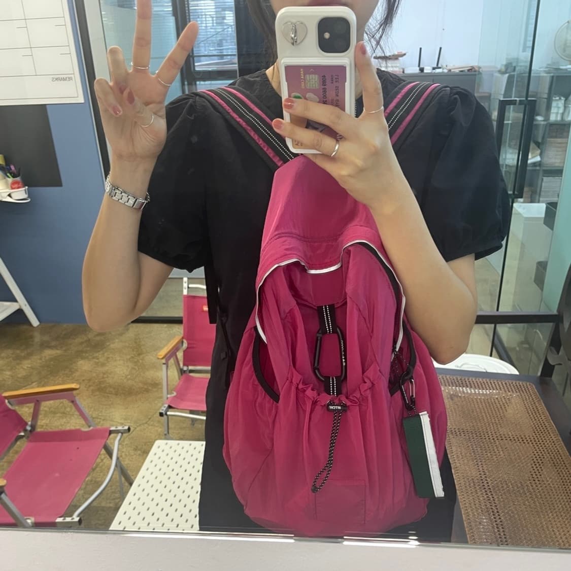 히치 에메모가든 콜라보 나일론 경량 백팩 85 핑크 상품이미지9