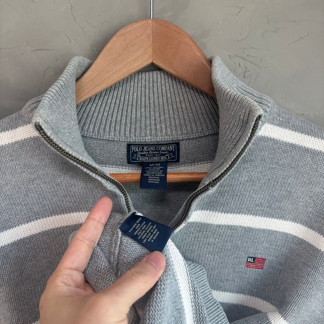 폴로 랄프로렌 성조기 니트 반집업 그레이 상품이미지3