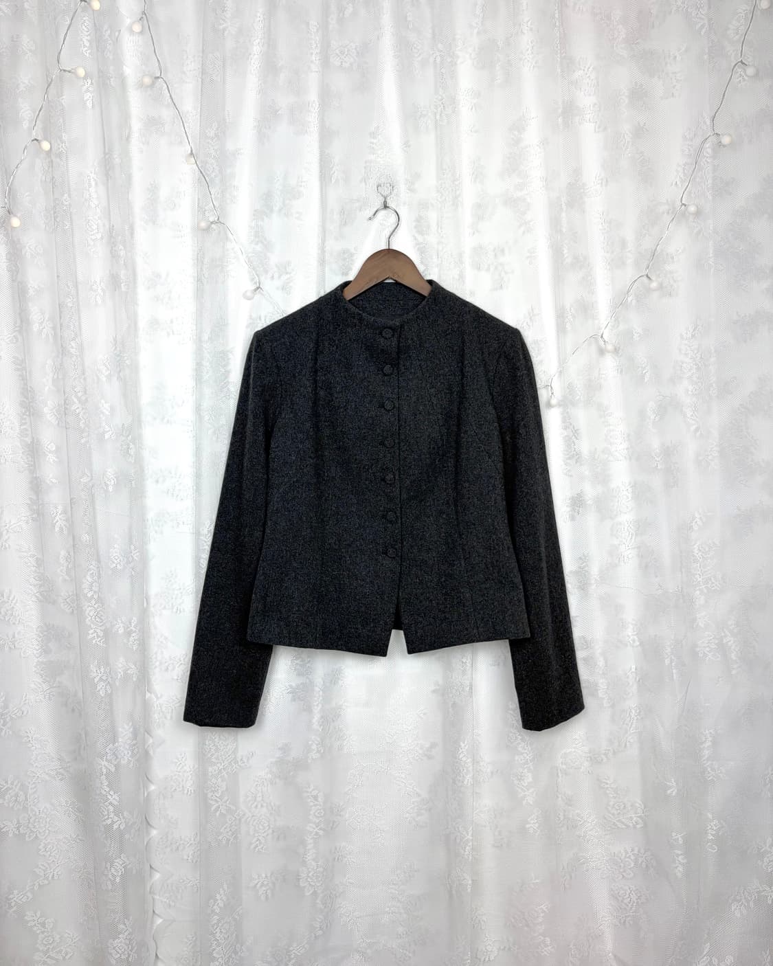 Minimal no-collar wool crop jacket 상품이미지1