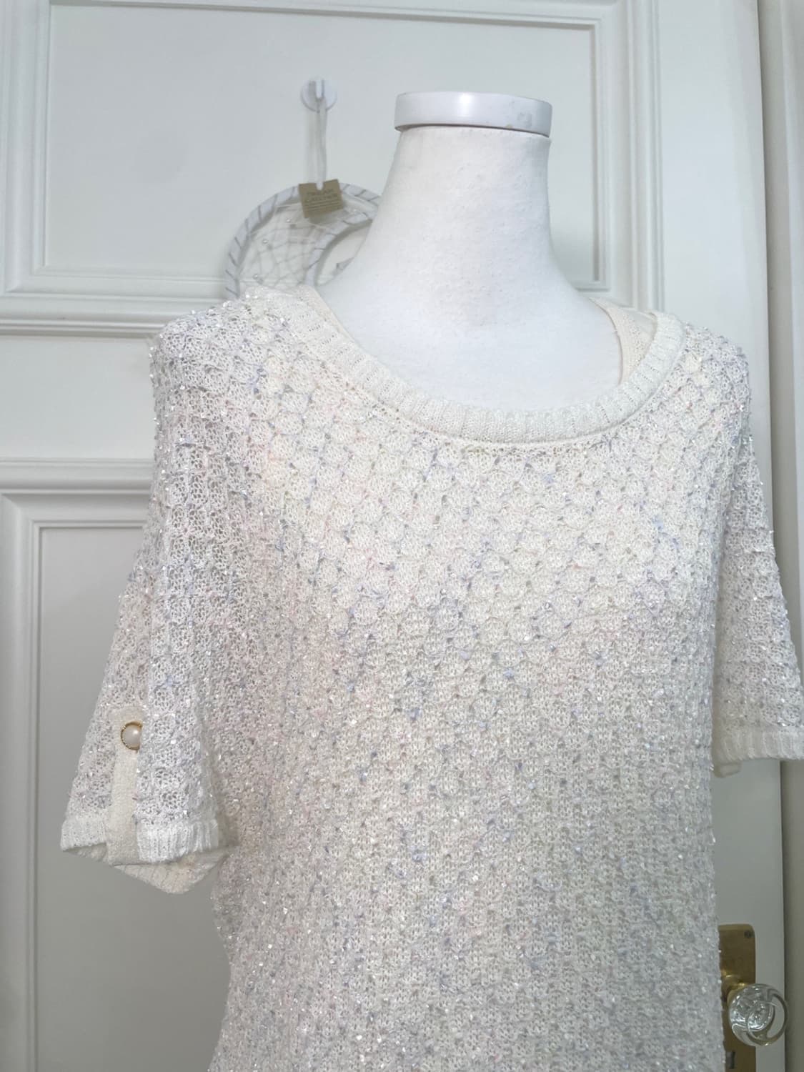 ivory pastel sleeve button crochet knit 상품이미지6
