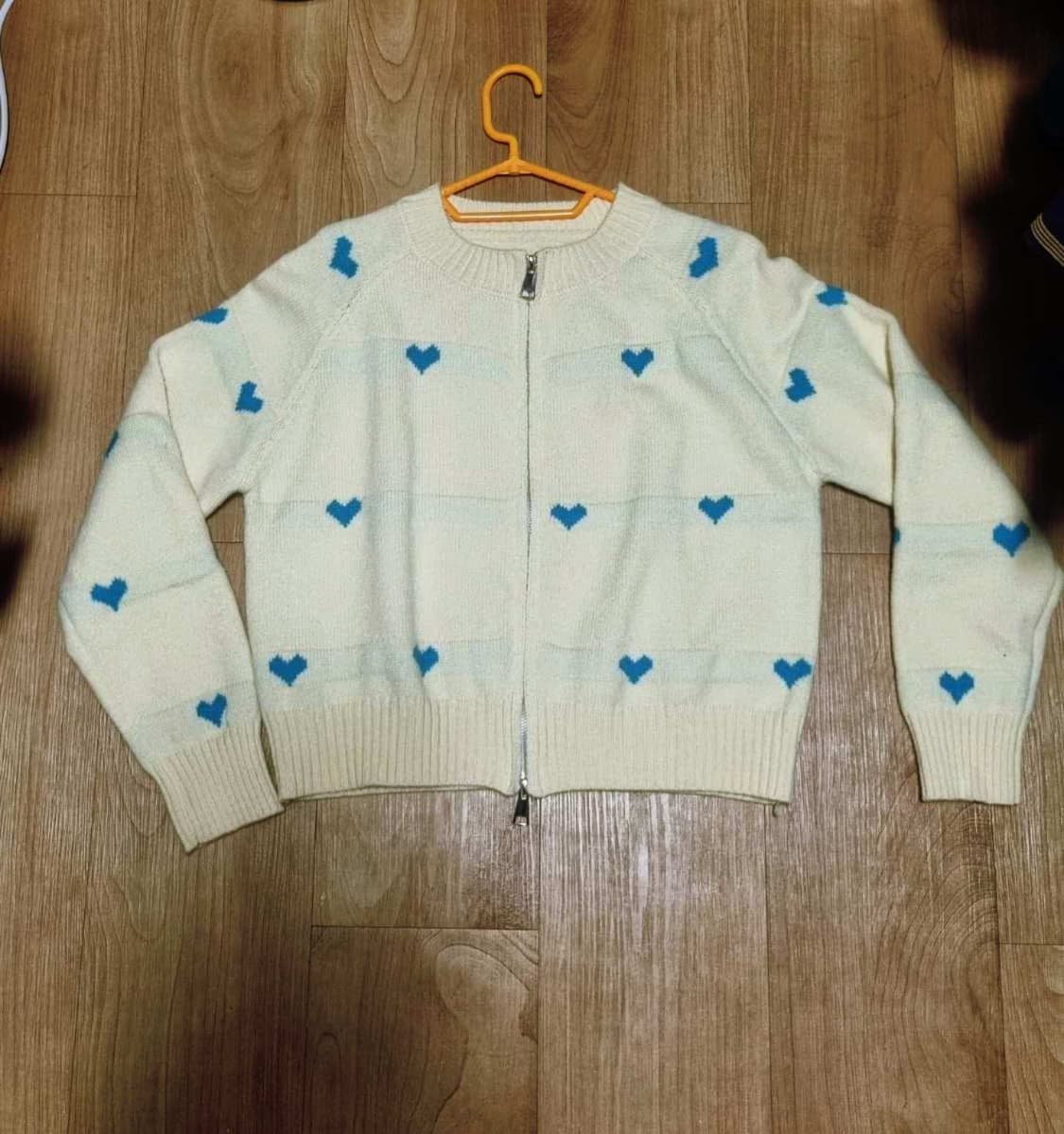 하트 패턴 노랑 긴팔 니트 가디건 집업 빈티지 모리걸 상품이미지1