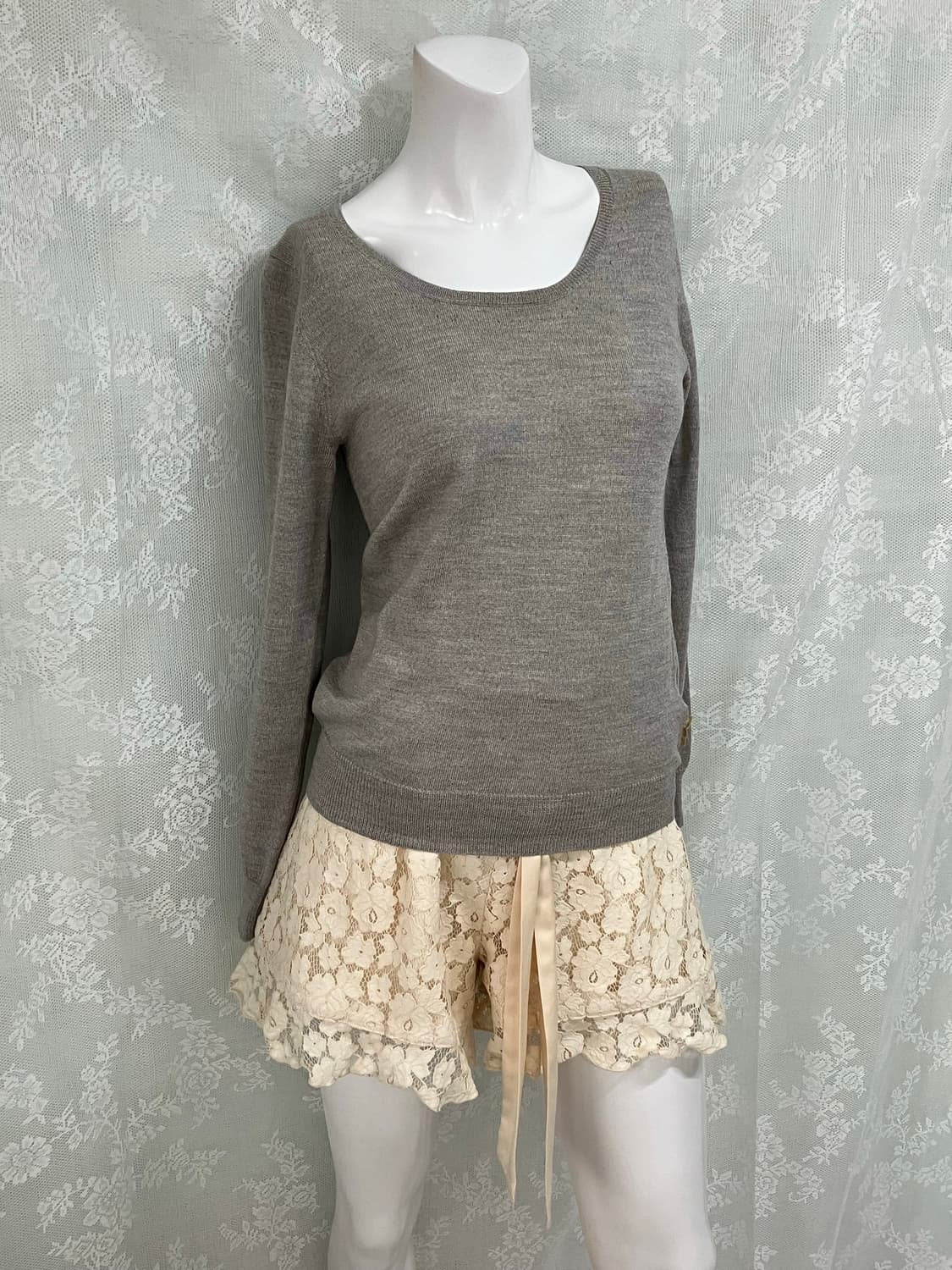 빈티지 그레이 셔링 니트 블라우스 1107 모리걸 y2k 스트릿 갸루 펑 상품이미지1