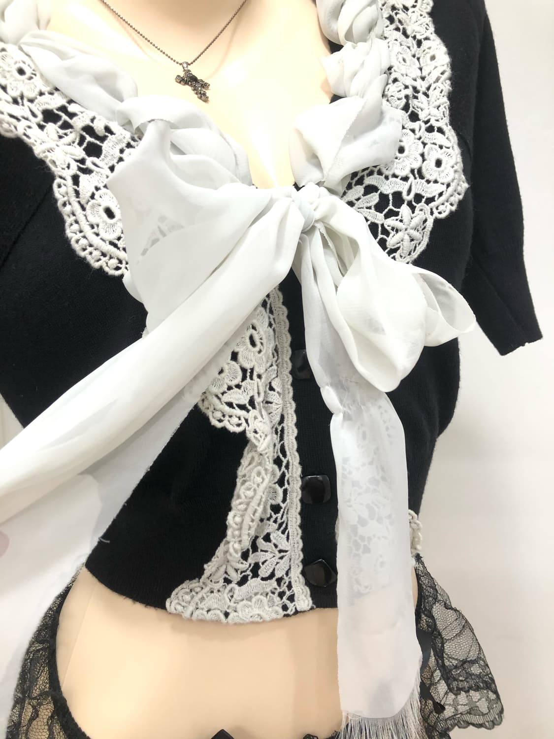 black crop ribbon lace cardigan 상품이미지3