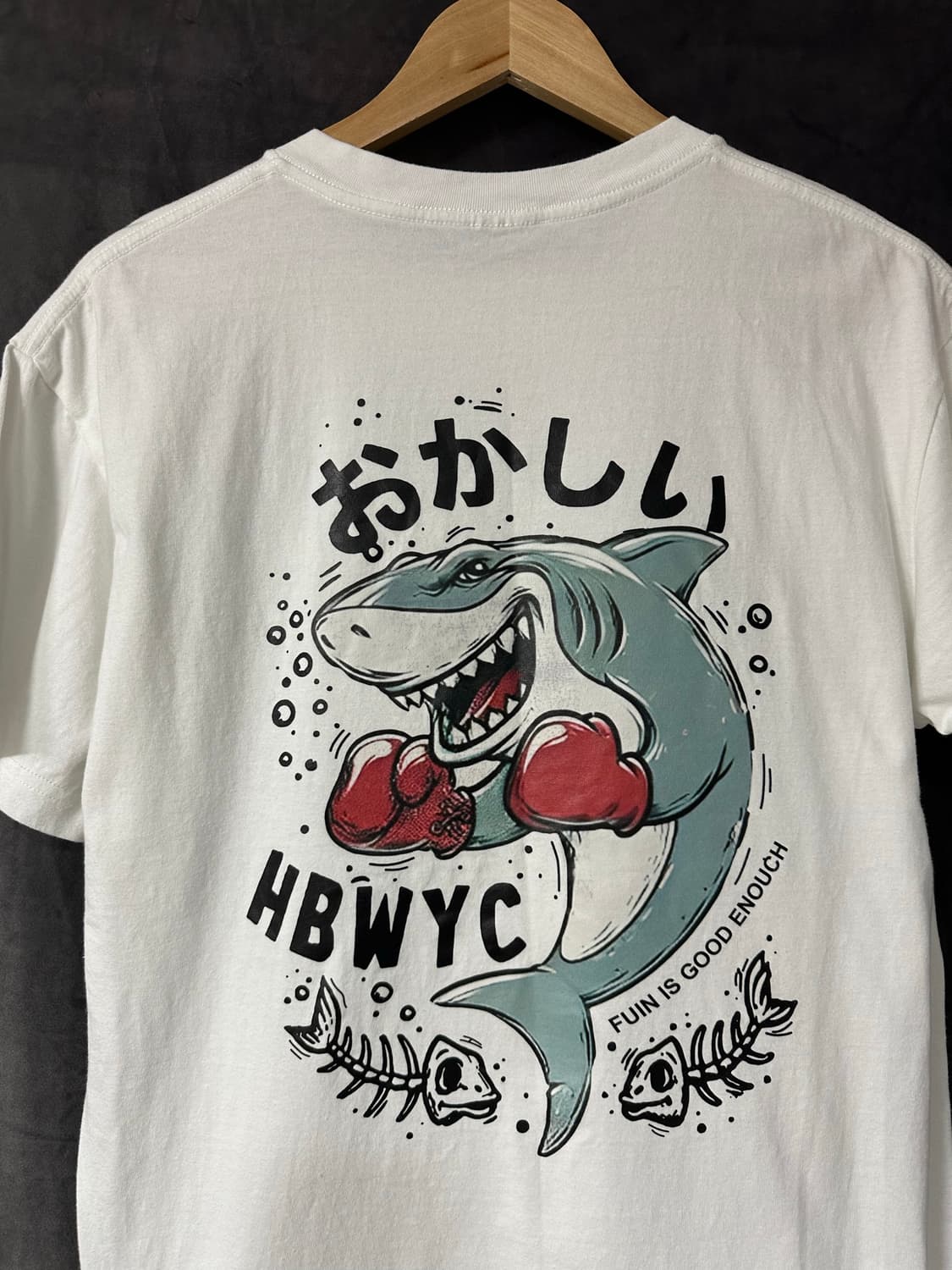HBWYC 일본 감성 복싱 상어 백프린팅 반팔 티셔츠 화이트 M 상품이미지2