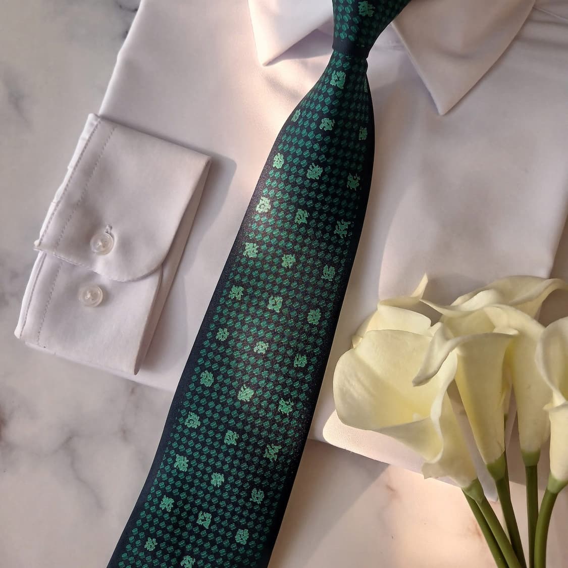 밀라숀 실크 네이비&그린 로고 자카드 넥타이 9cm A+등급 A19116 상품이미지5