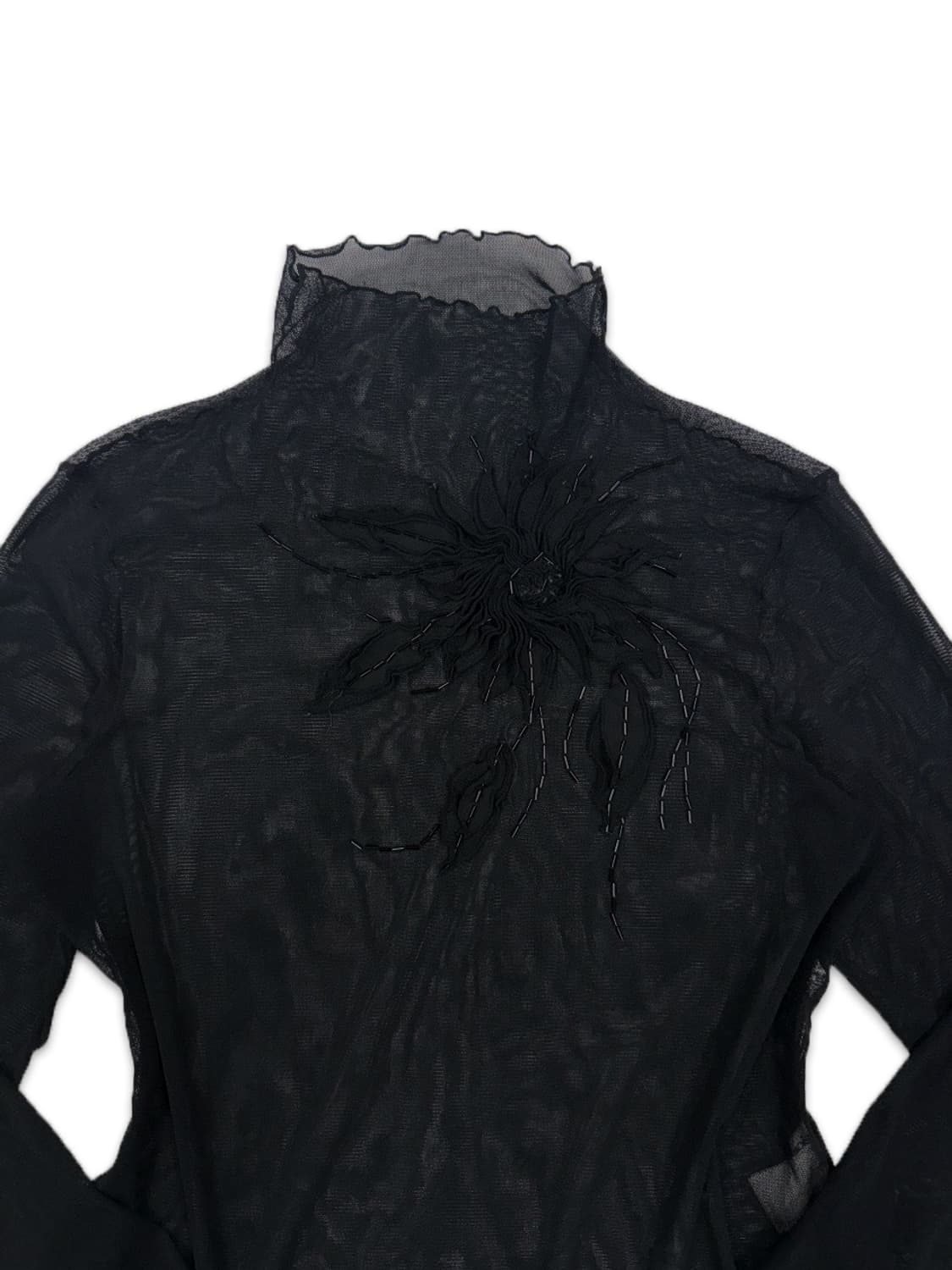 빈티지 Chamois 블랙 시스루 비즈 자수 레이어드티 상품이미지3