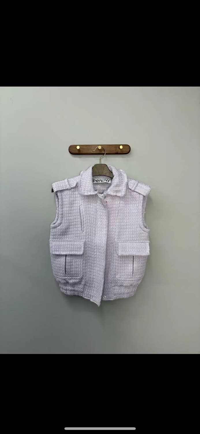 오픈와이와이 트위드바이커 연보라 베스트 H1879 상품이미지2