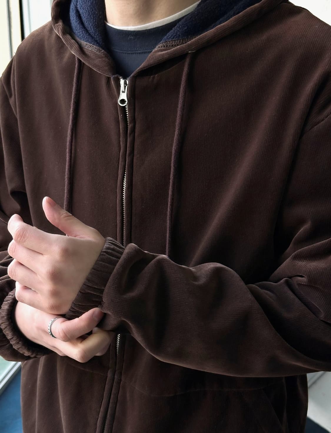 Velour fabric design zip parka 상품이미지8