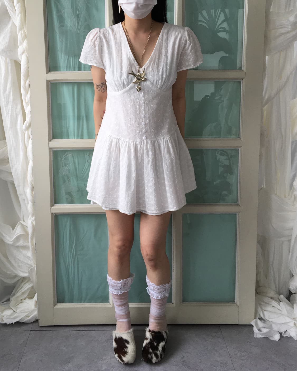 Pattern point button up dress 상품이미지1