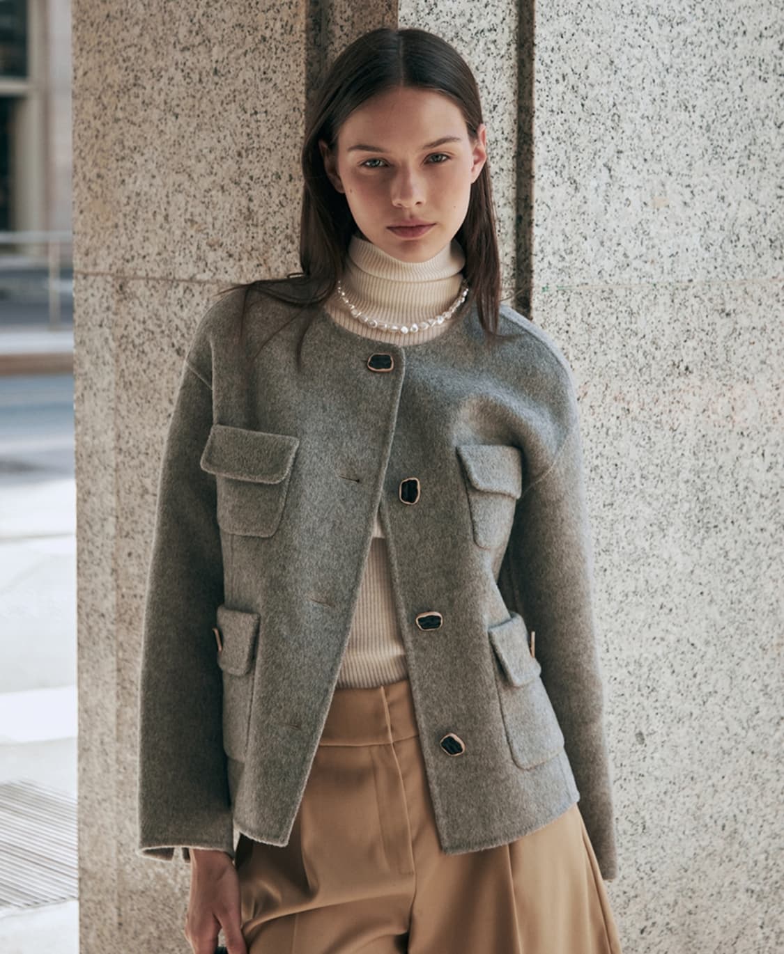 제너럴아이디어 핸드메이드 울100% 라운드 자켓 (M) 상품이미지7