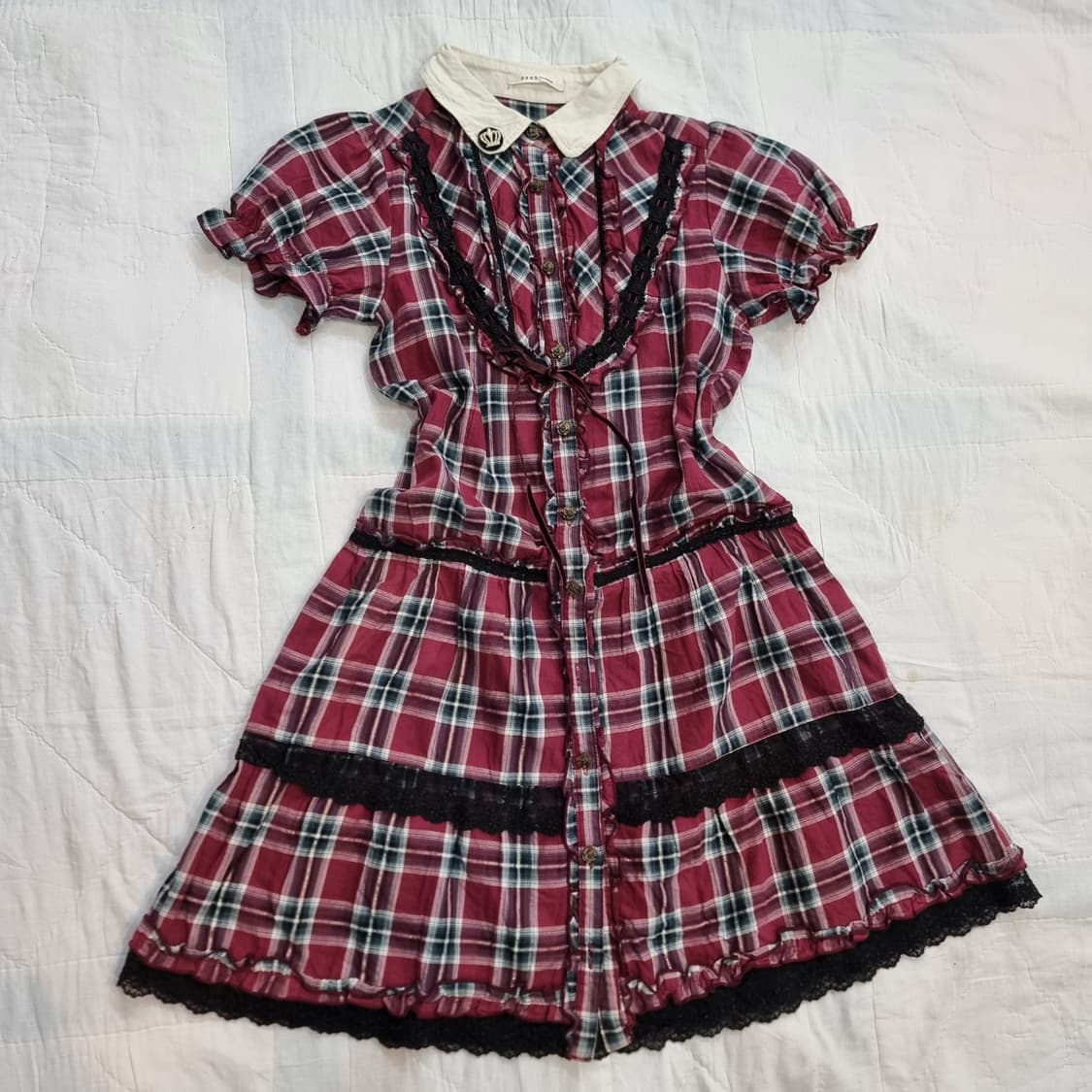 axes femme 체크 레이스 모리걸 원피스 상품이미지3