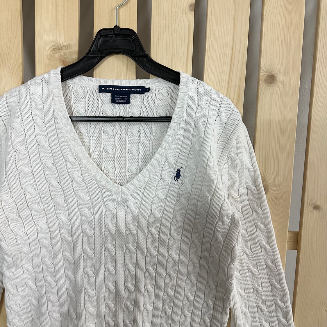 (S) 폴로 랄프로렌 아이보리 케이블 브이넥 니트 스웨터 상품이미지3