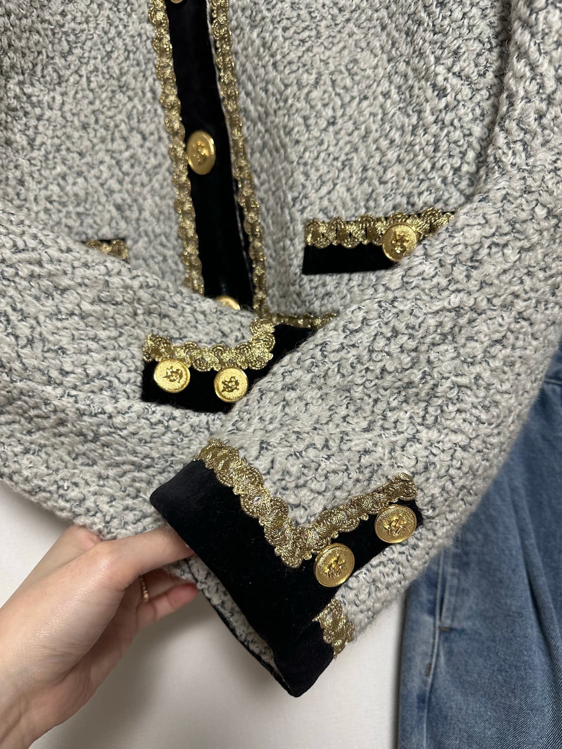 일본빈티지 벨벳트림 크롭 복고풍자켓 상품이미지3