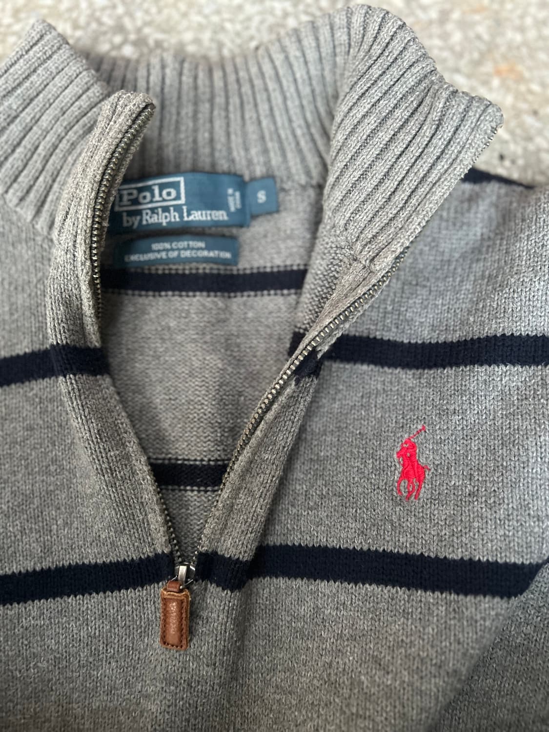 2000s polo 폴로 그레이 스트라이프 반집업 니트 상품이미지3