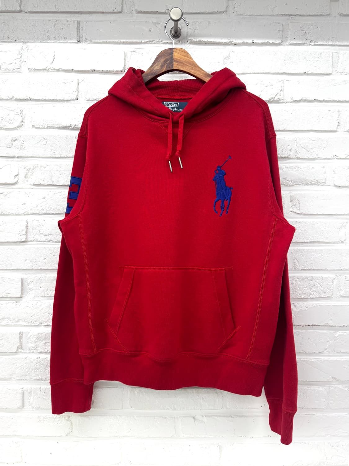 폴로 빅포니 레드 블루 후드티 상품이미지3