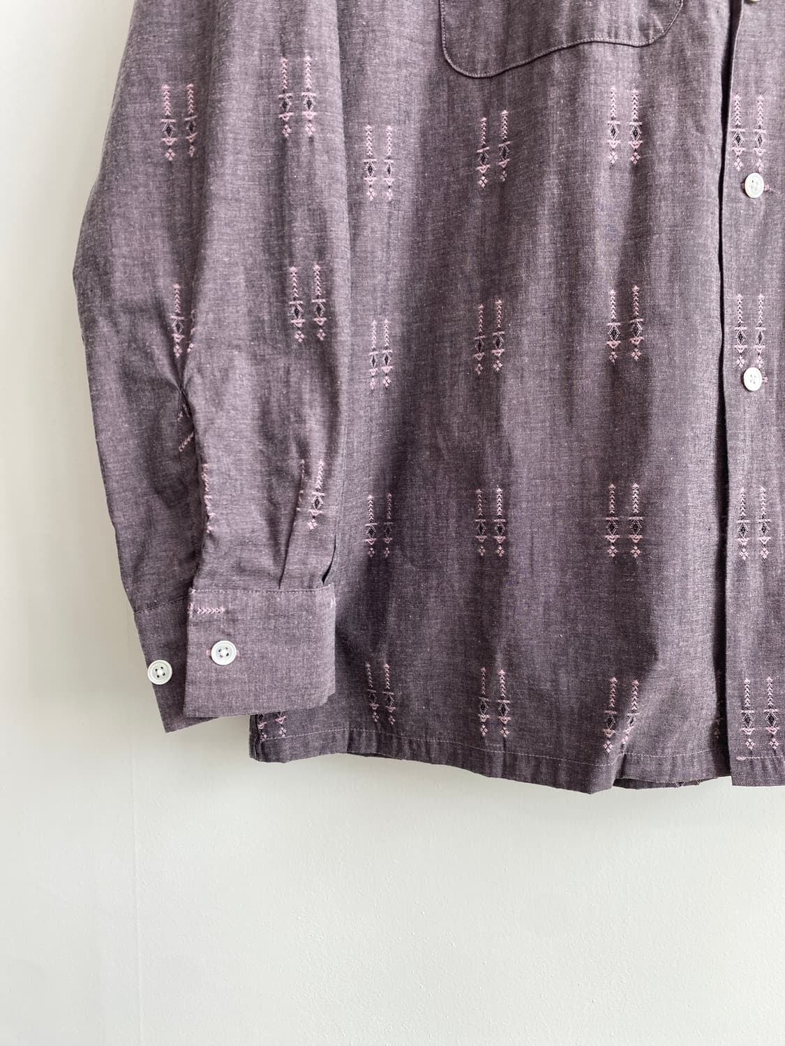 빔즈 플러스 자가드 샴브레이 오픈 칼라 셔츠 상품이미지3