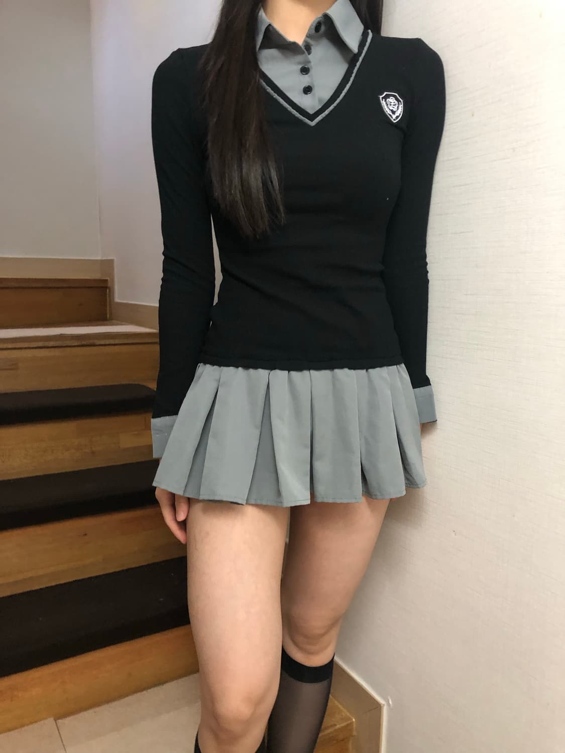 빈티지 그레이 니트 레이어드 플리츠 원피스 상품이미지2