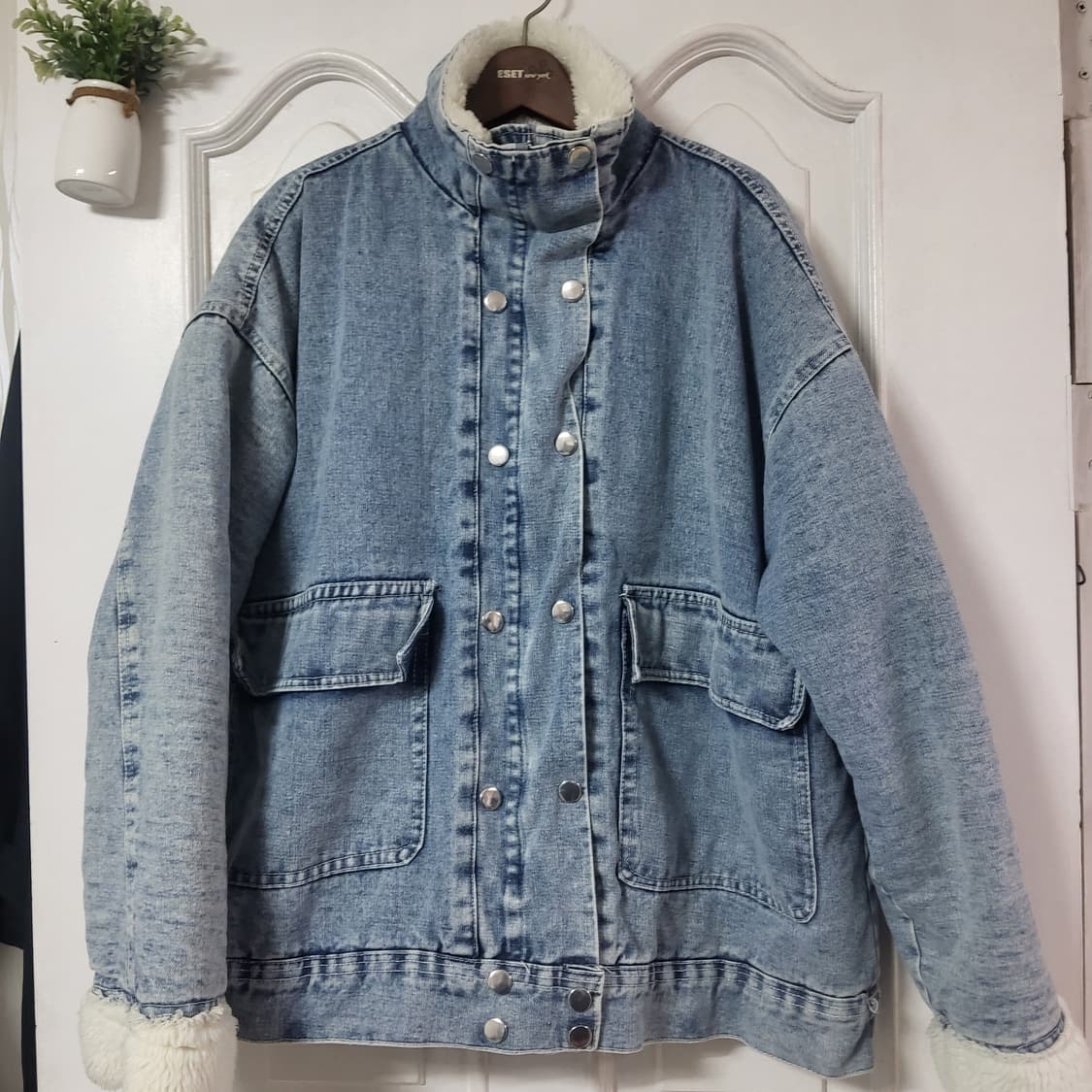 남자 여자 오버핏 하이넥 양털 데님 청 자켓 연청 워싱 105 110 상품이미지3