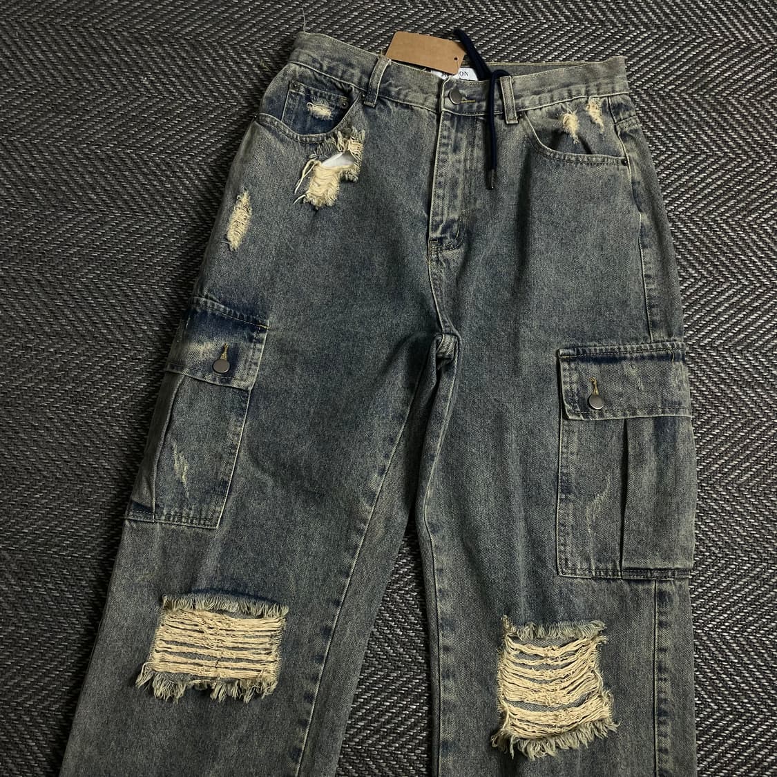 빈티지 y2k 디스트로이드 워싱 데님 카고 팬츠o 4458 상품이미지3