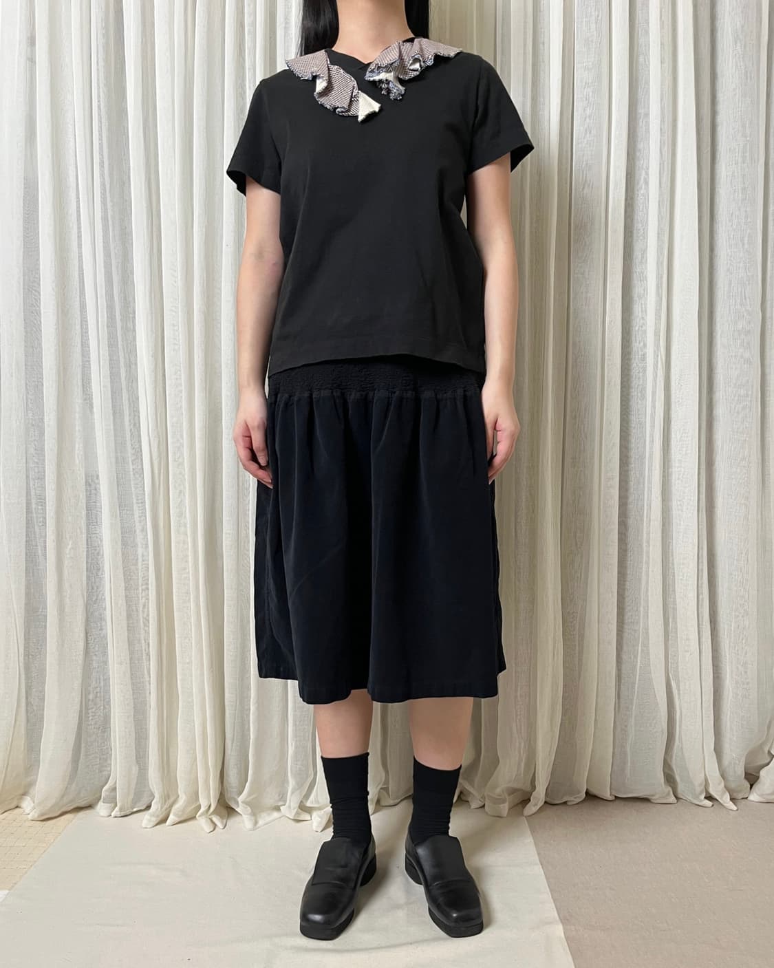 꼼데가르송 체크 러플 넥라인 v넥 티셔츠 comme des garcons 상품이미지3