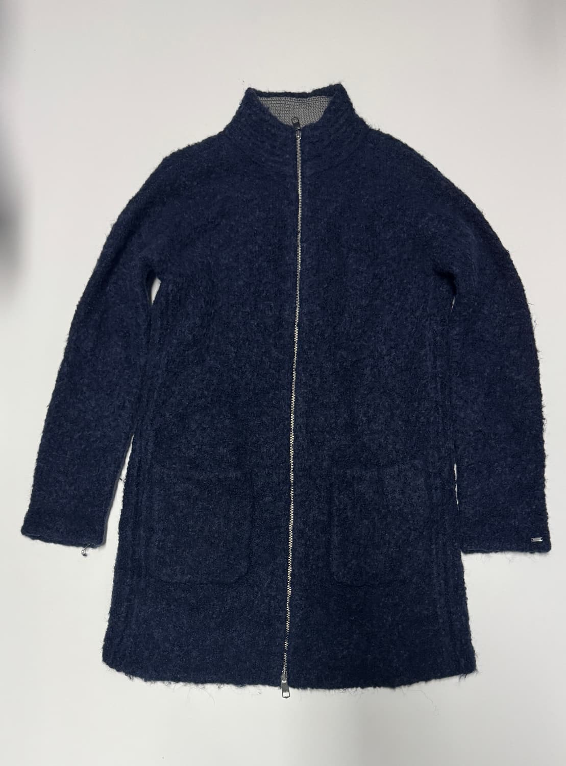 여성 타미힐피거 부클 니트 롱 집업 네이비 s 상품이미지1