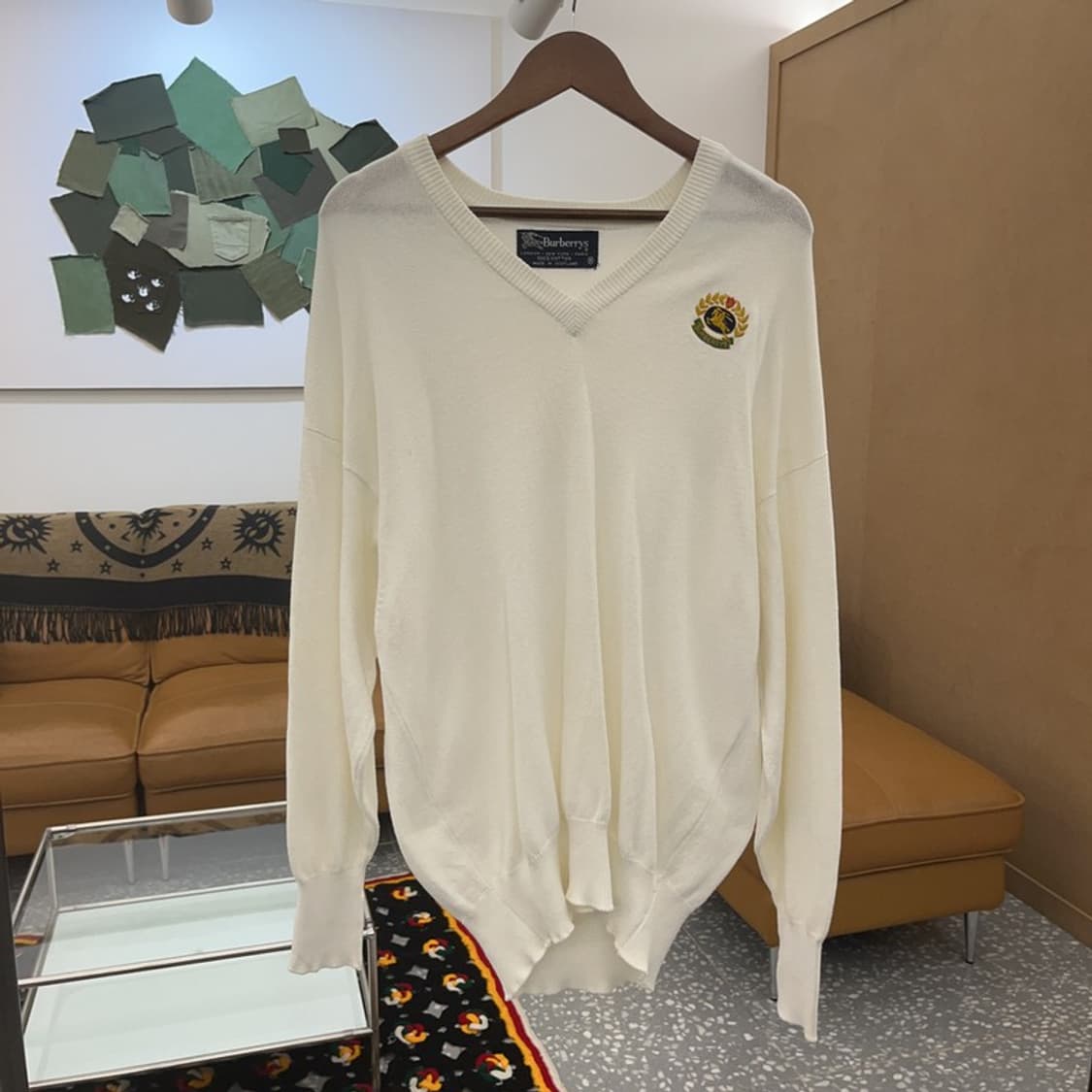 버버리 정품 패치로고 브이넥 코튼 니트 스웨터 105 C06377 상품이미지3