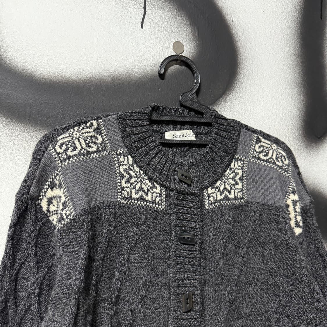 VTG 빈티지 울 100% 노르딕 패턴 꽈배기 니트 가디건 상품이미지3