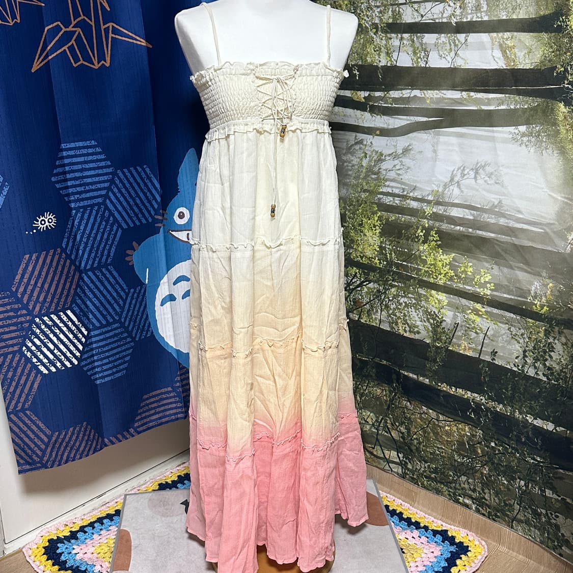 빈티지 모리 모리걸 롱 그라데이션 핑크 복숭아 원피스 상품이미지1