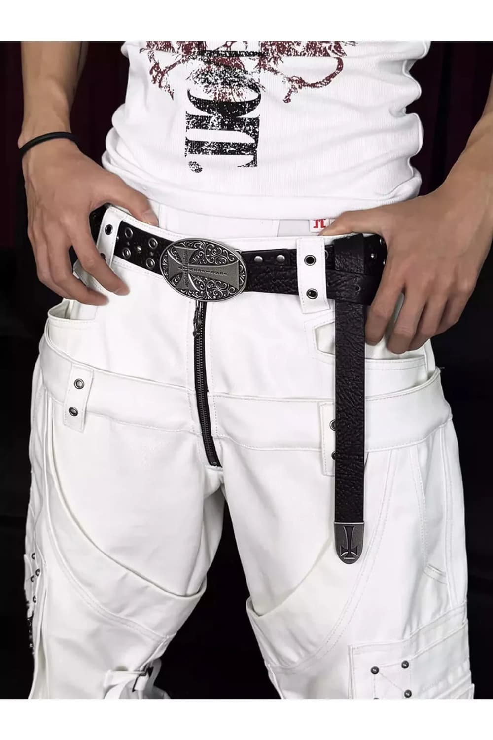 CROSS STUDDED EYELET LEATHER BELT 상품이미지7