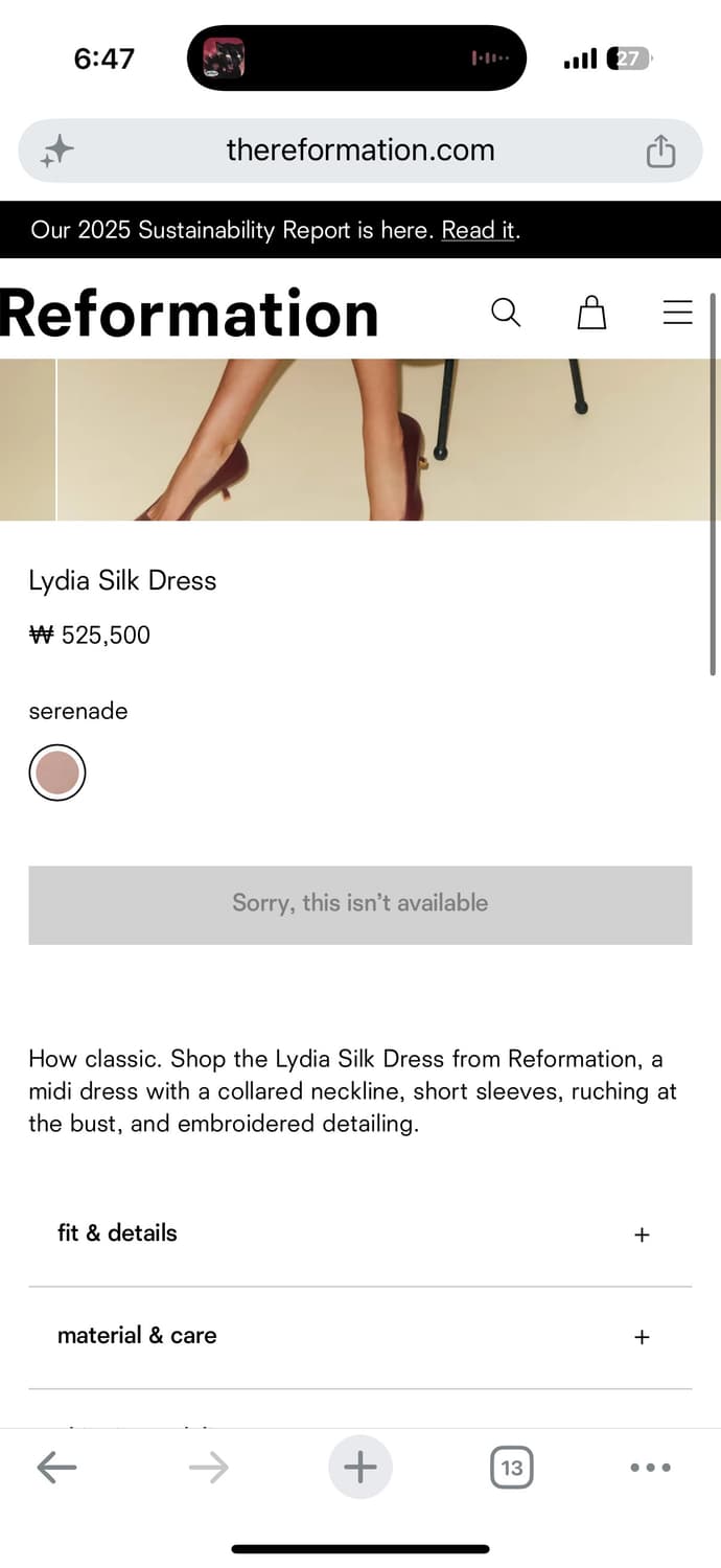 L사이즈) 리포메이션 Lydia 실크드레스 핑크색 자수 실크원피스 상품이미지6