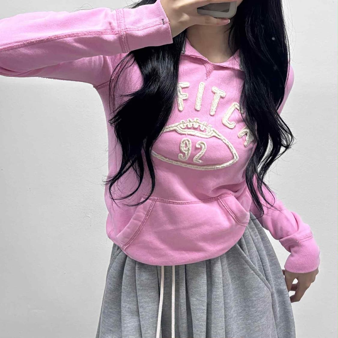 아베크롬비 y2k 여리핏 베이비핑크 걸즈 스웨트셔츠 후드티(S) 상품이미지1