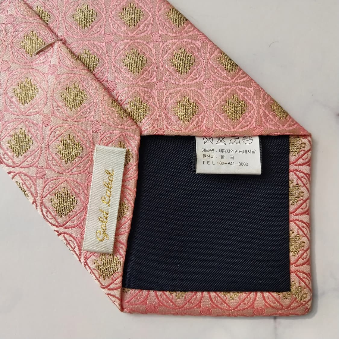 아쿠아스큐텀 실크 핑크 자카드 패턴 넥타이 9.5cm A+등급 K2108 상품이미지6