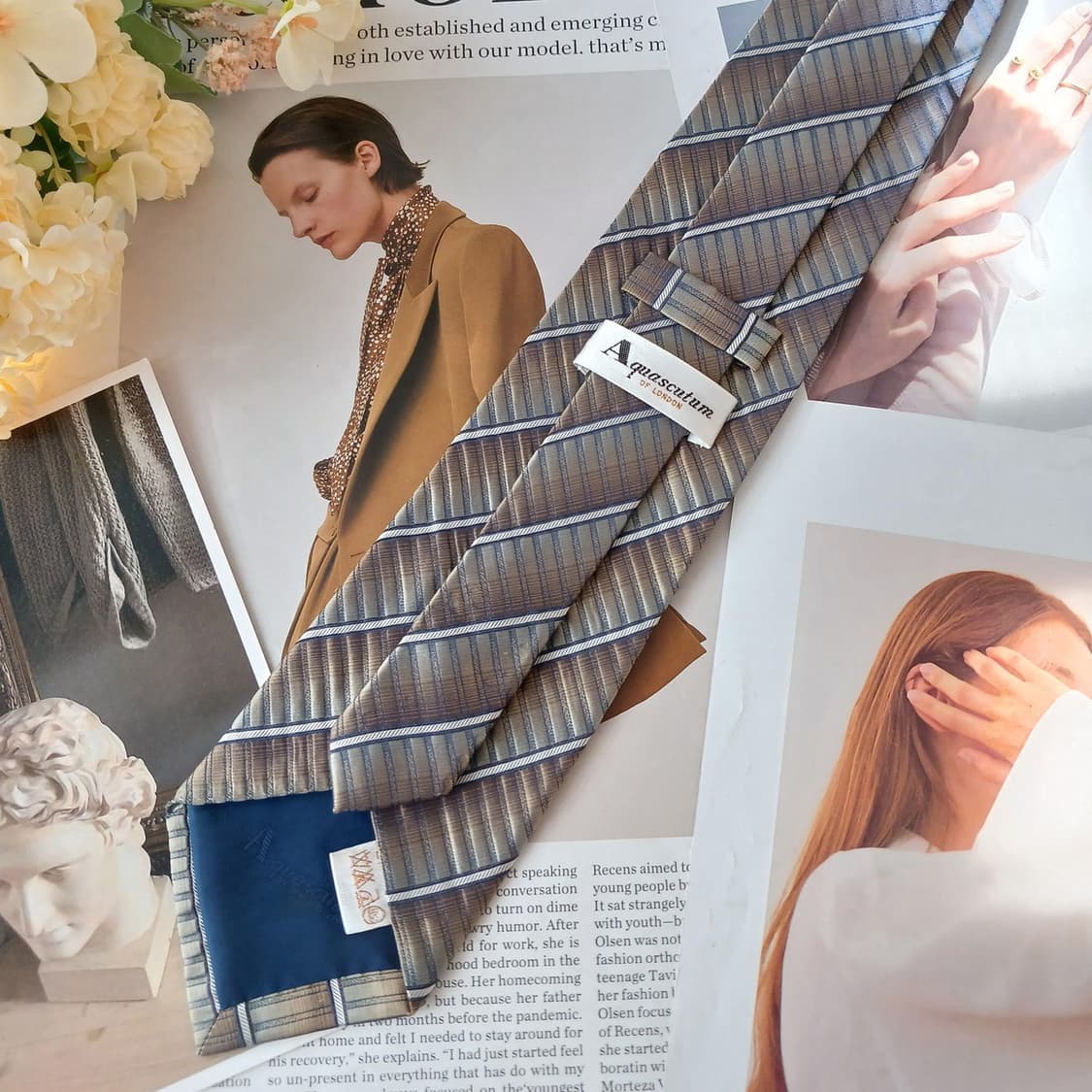 아쿠아스큐텀 실크 브라운 스트라이프 넥타이 9.5cm A등급 A19424 상품이미지6