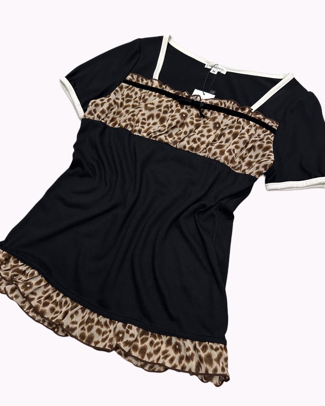 shirring leopard ribbon t-shirt 상품이미지3