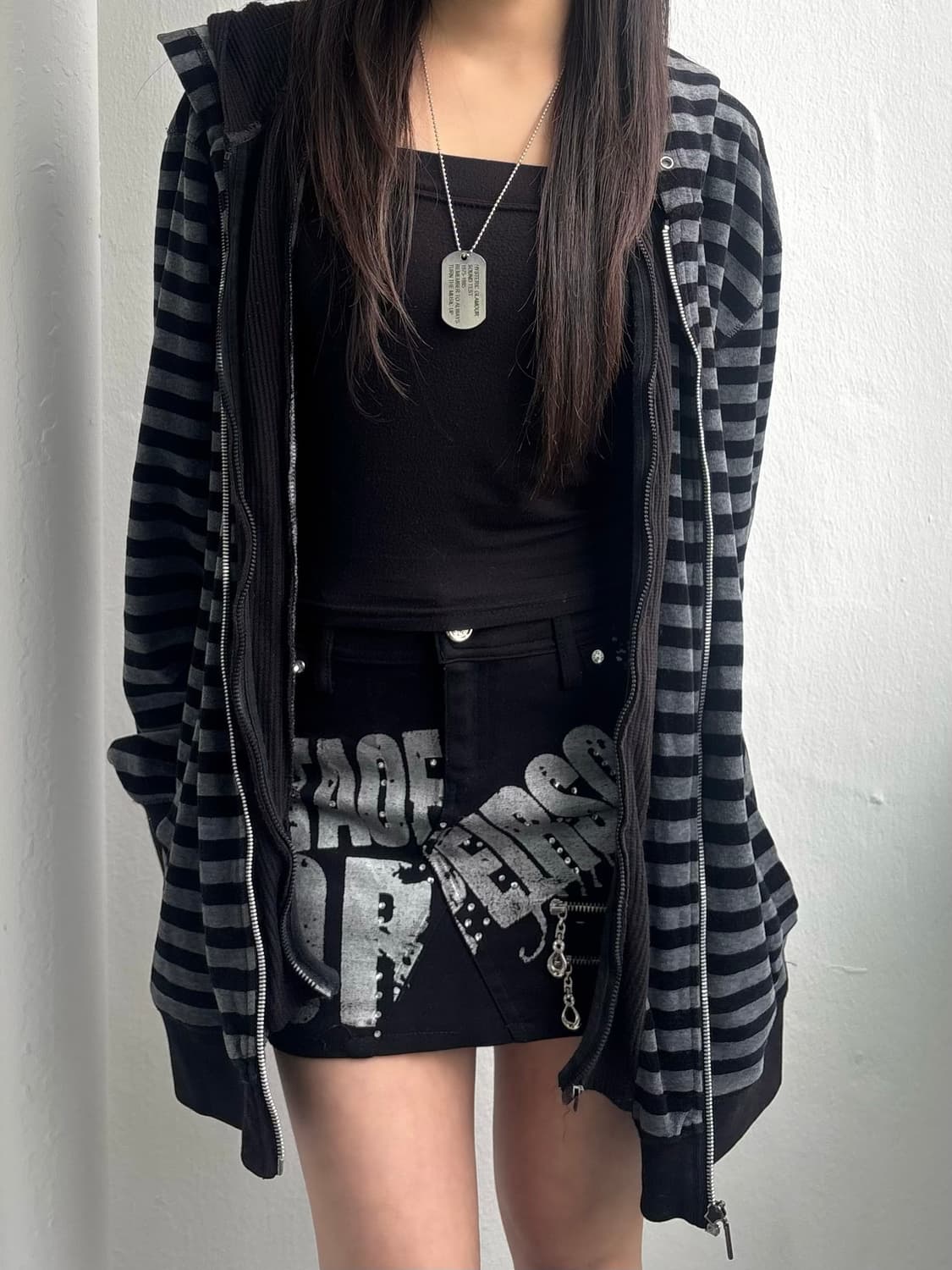 Japanese Vintage Grey Stripe Hood Zip-Up 상품이미지1