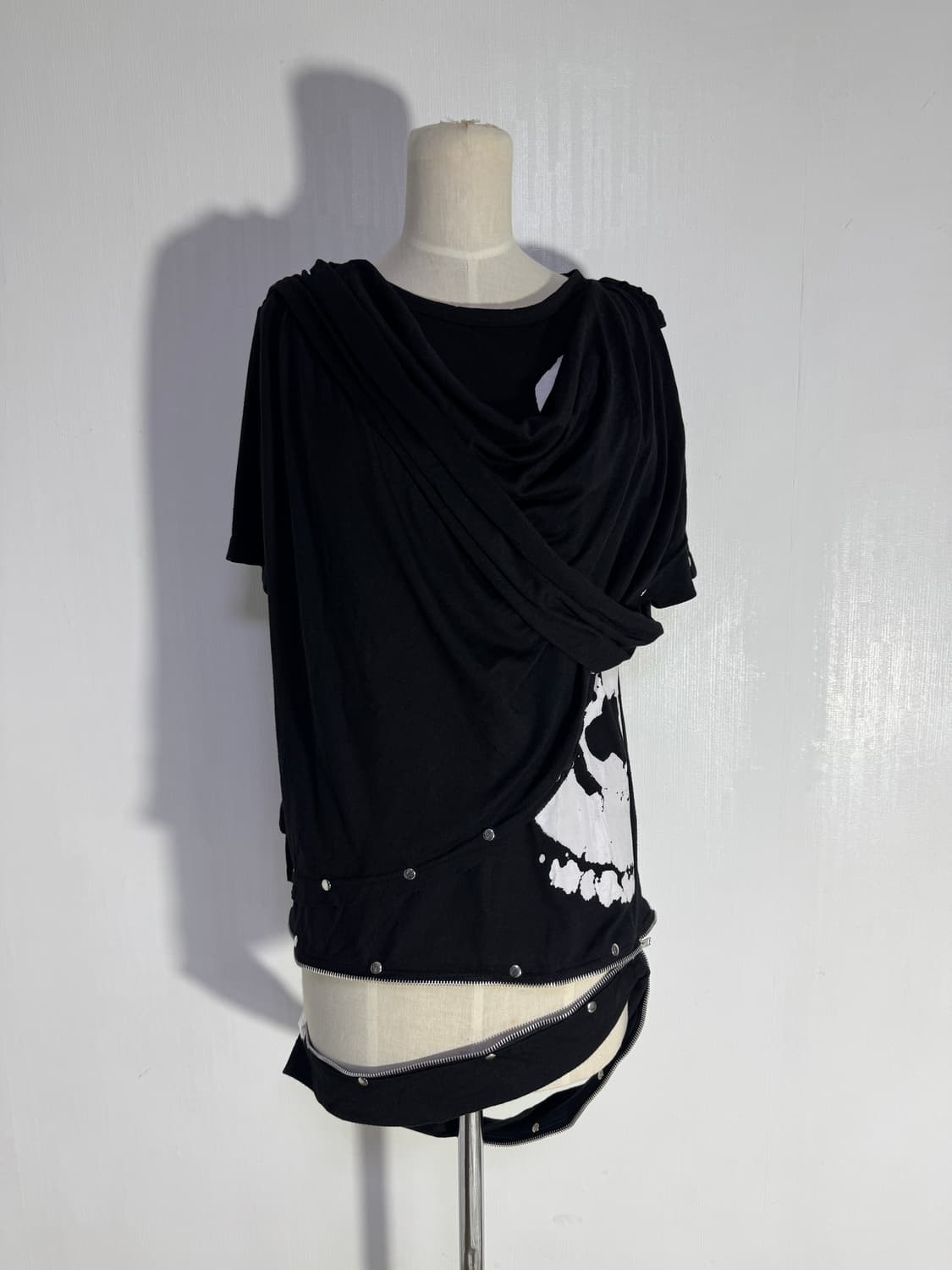 빈티지 스터드 장식 드레이프 스컬 탑 아방가르드 y2k 펑크 고스 상품이미지1