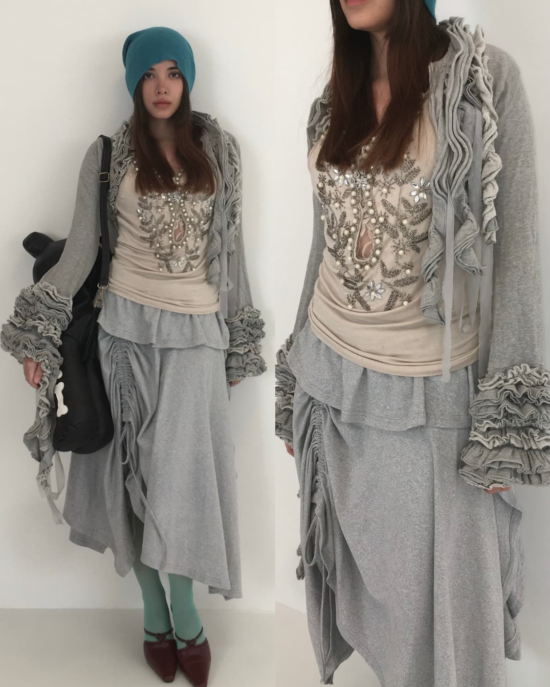 Gray grunge unbalanced shirring 가디건 상품이미지2