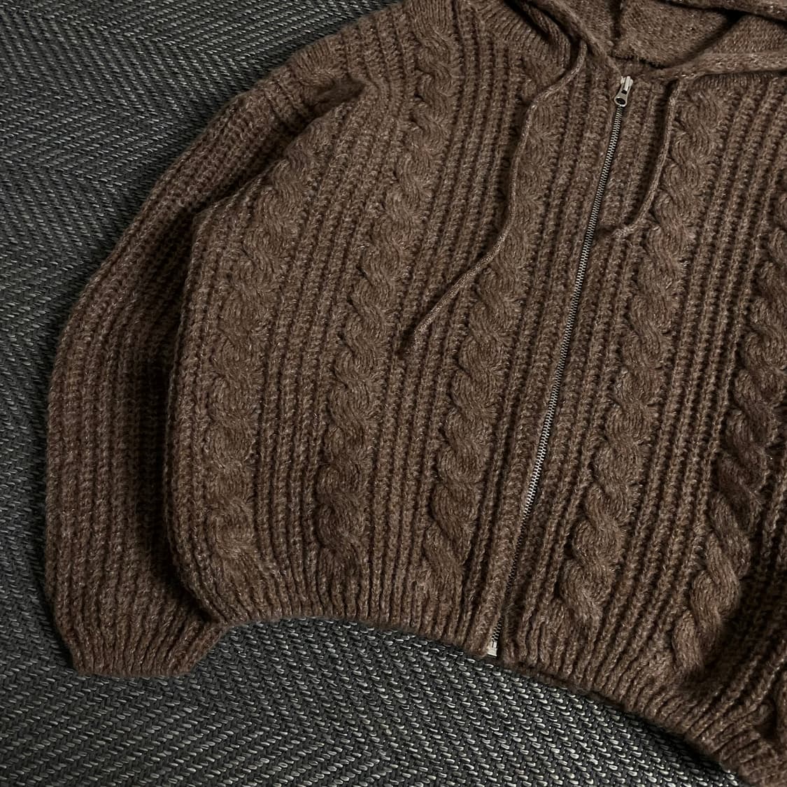 빈티지 후드 케이블 스웨터 자켓 브라운y 3263 상품이미지4