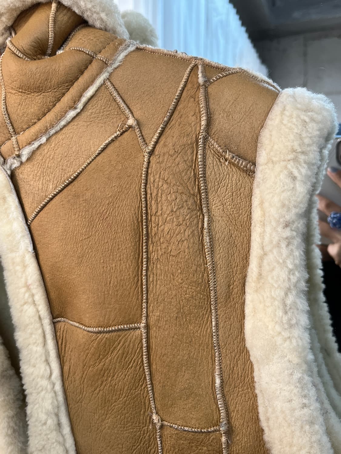 90s Genuine Lambskin 천연 양가죽 시어링 베스트 카멜 상품이미지7