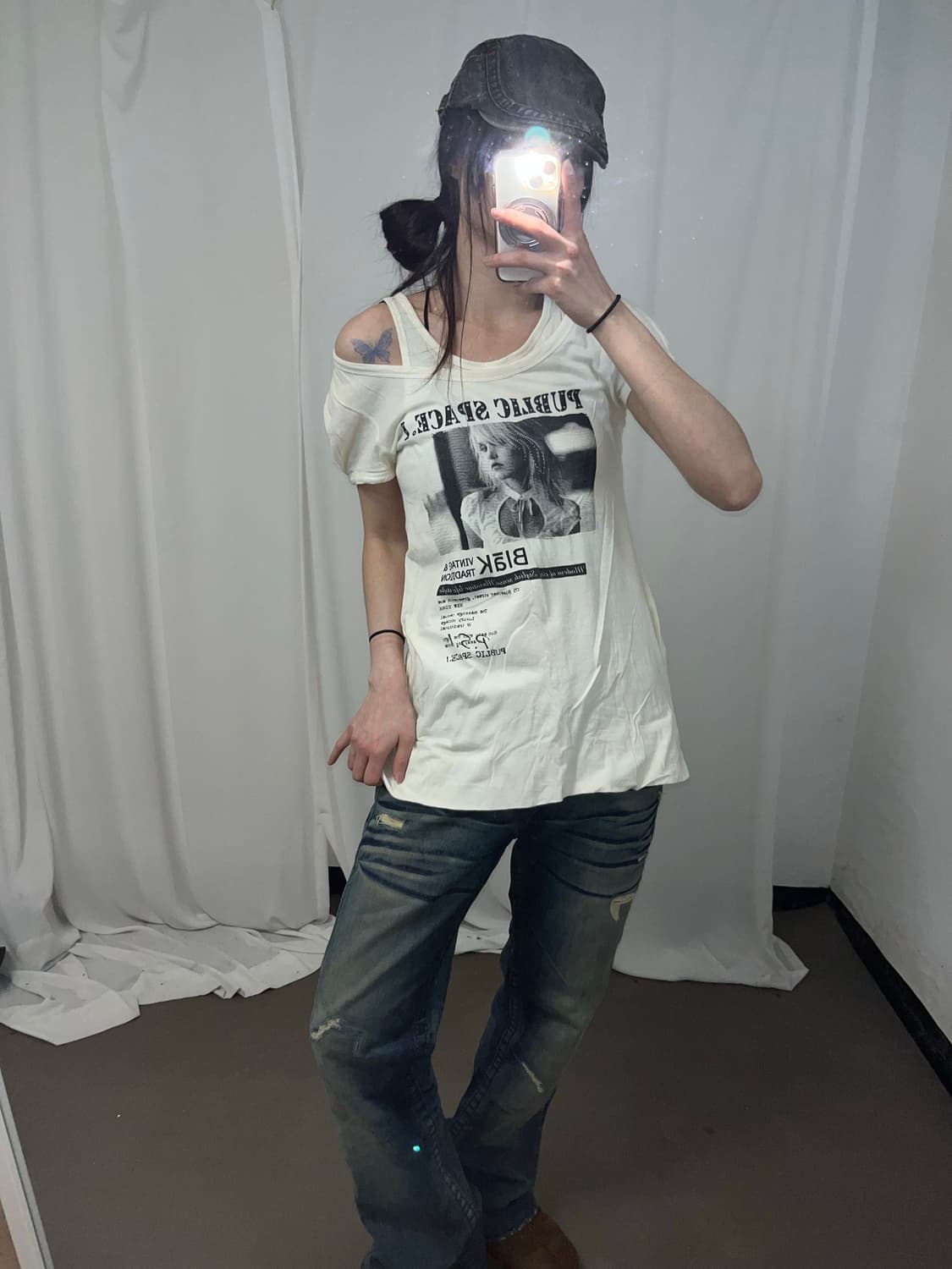 00‘s 프린팅 오프숄더 레이어링 반팔 상품이미지1