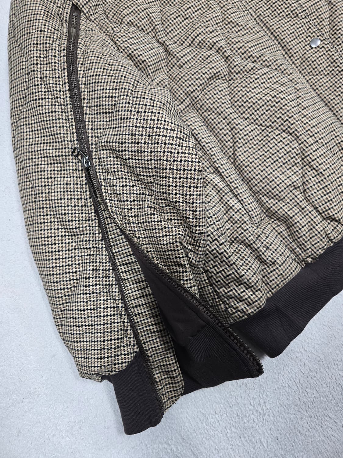 ROKH X GU 퀄티드 체크 블루종 베이지 자켓 XL 상품이미지6