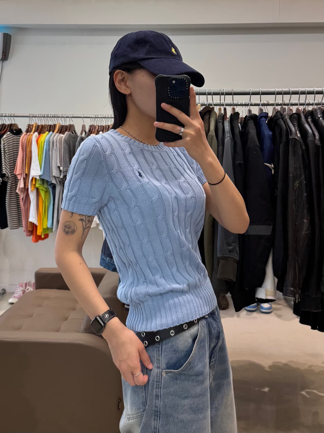 폴로 꽈배기 반팔 니트 하늘색 상품이미지6
