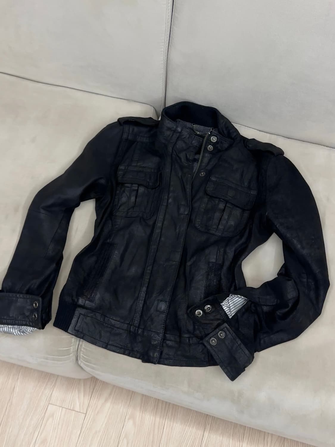 빈티지 크랙 슬림핏 가죽 자켓 상품이미지1