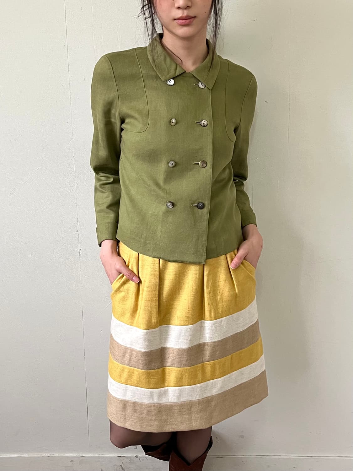 Angelo Tarlazzi 올리브 린넨 더블 자켓 상품이미지4