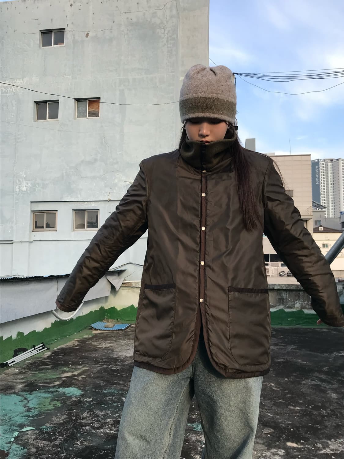 리버시블 카키 패딩 자켓 상품이미지3