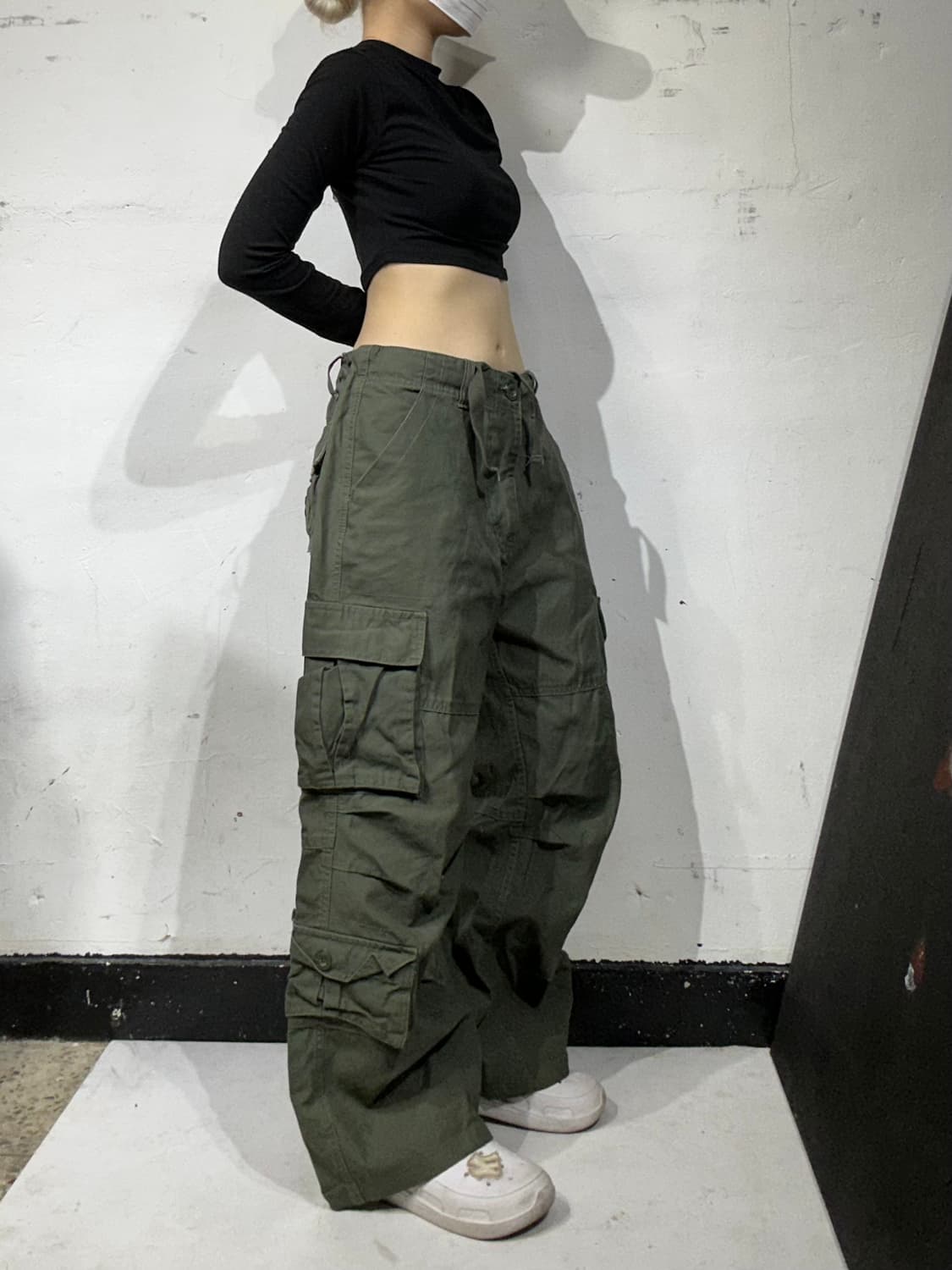 빈티지 멀티 포켓 유틸리티 와이드 카키 카고 팬츠 XL 상품이미지1