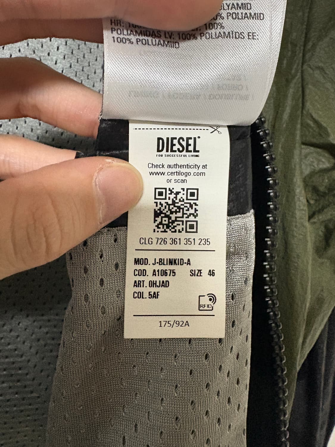 Diesel 디젤 나일론 콘트라스트 재킷 46 상품이미지3